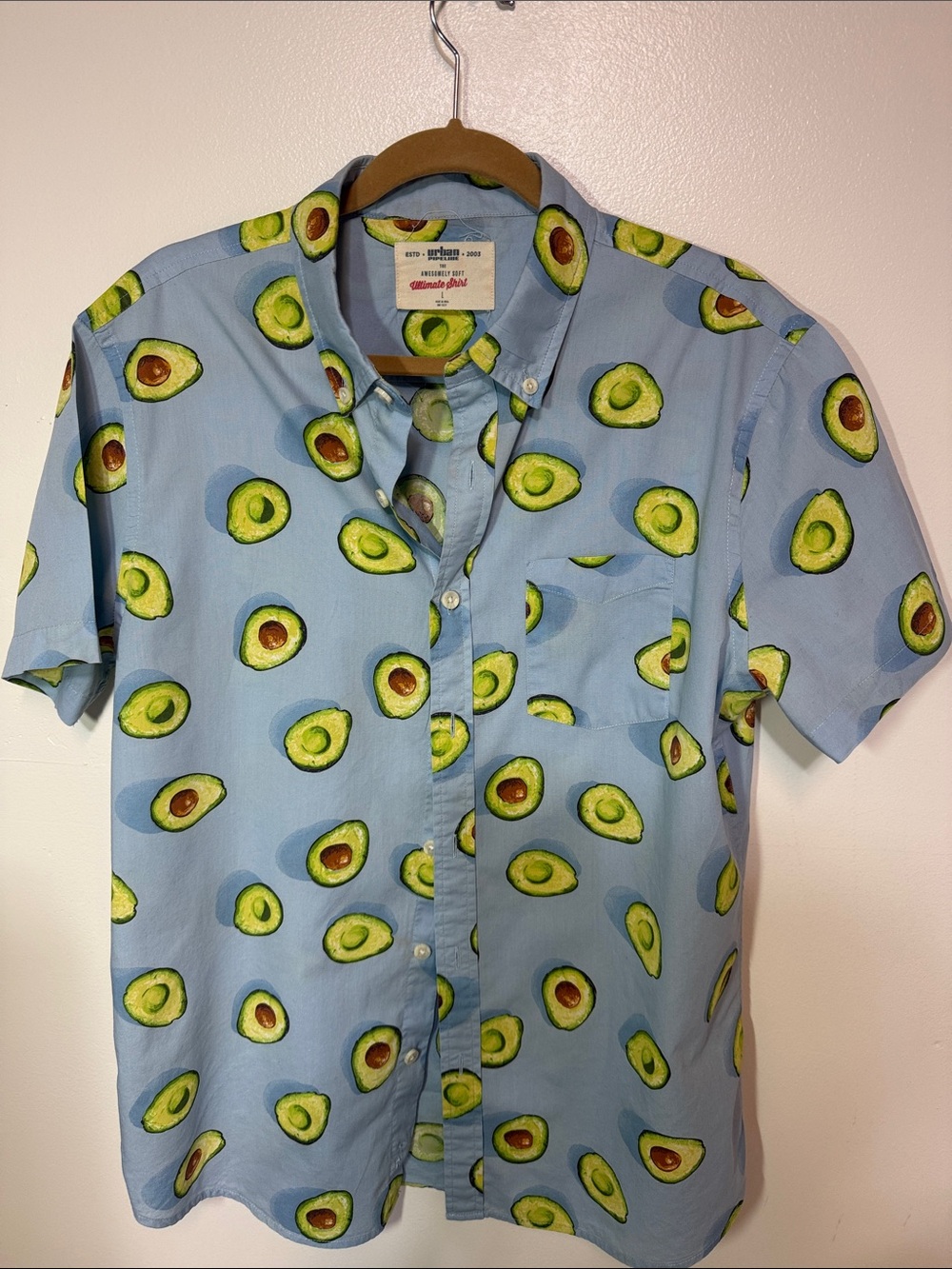 urban pipeline Light Blue Short-Sleeve Avocado Print Button-Down Shirt